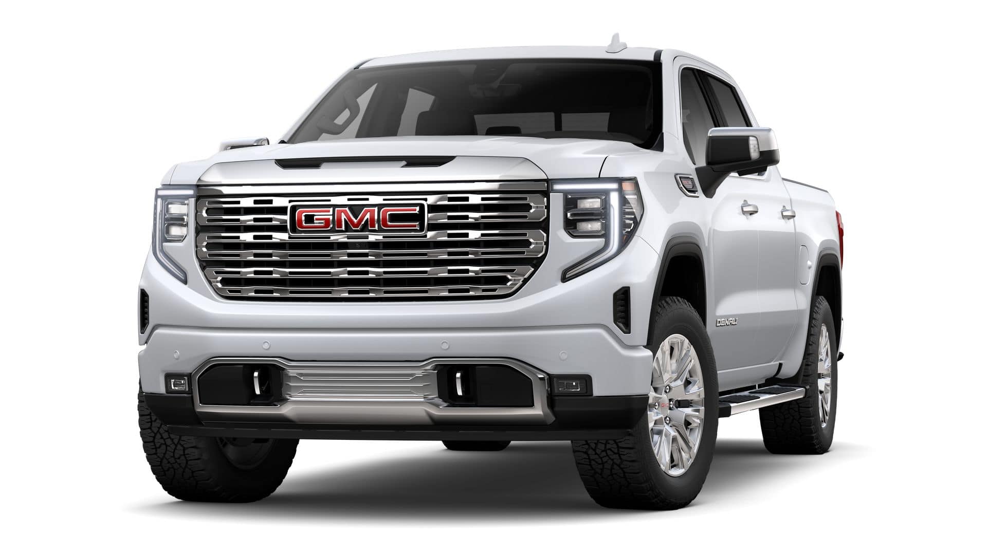 2026 GMC Sierra 1500 Denali in Glacier White Tricoat — front three-quarter view